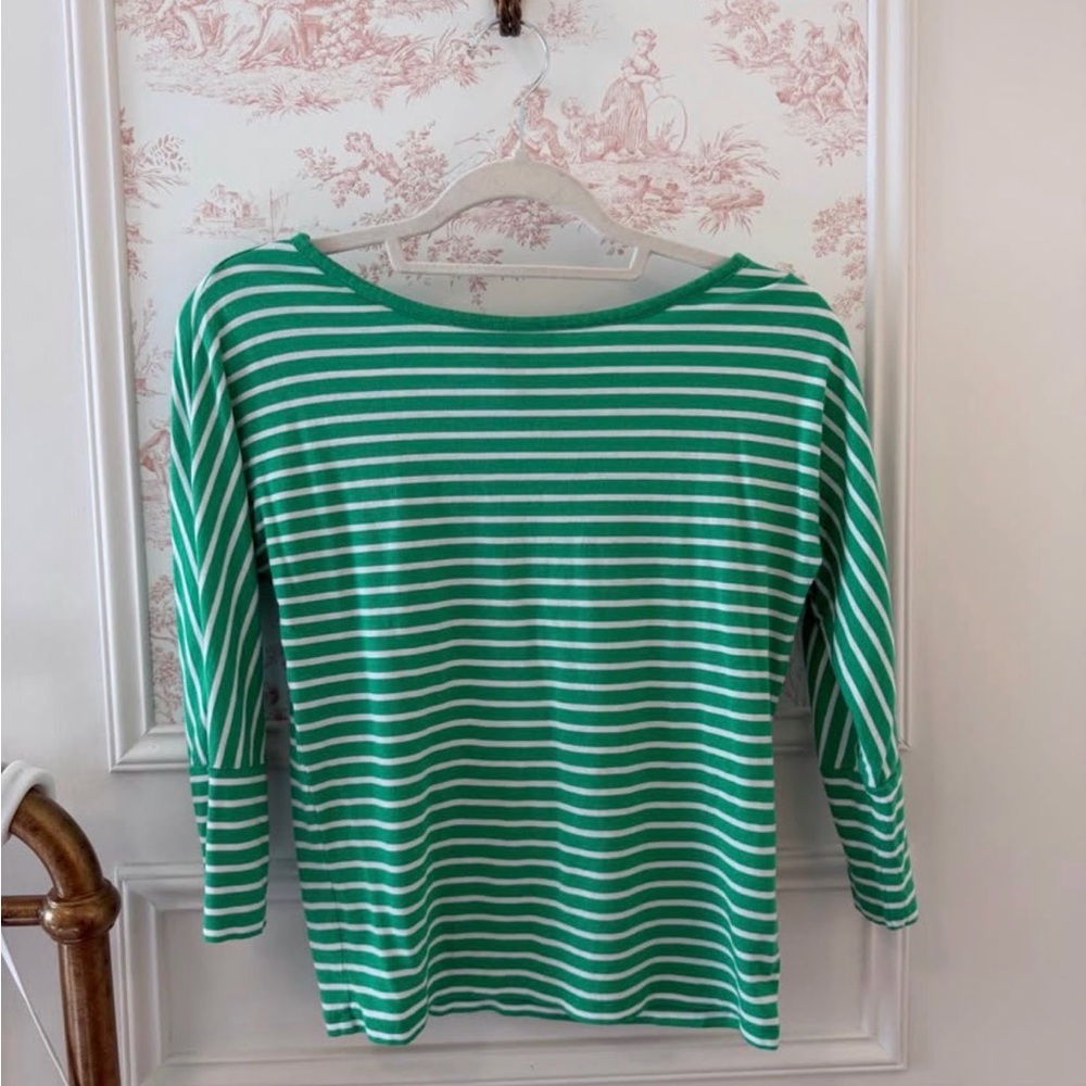 Ralph Lauren Green and White Striped Long Sleeve Top